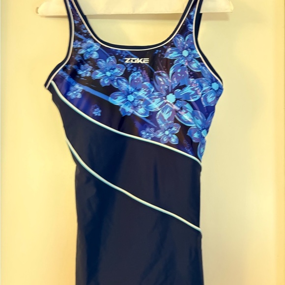 NEW- 2025 Full Coverage 
 Blue Floral Swimwear Bodysuit - Picture 7 of 11